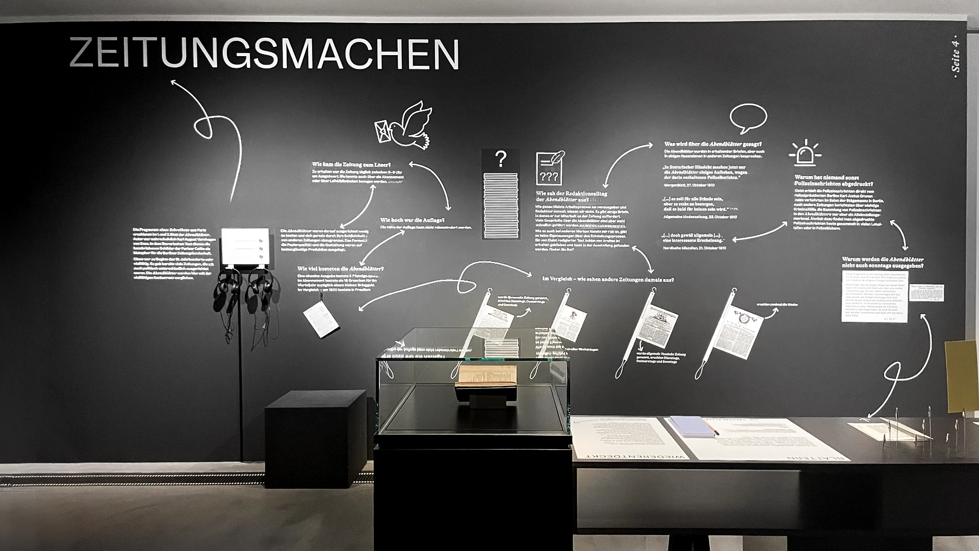 Raumansicht der Ausstellung ‚Zwischen Tinte und Tatsache. Kleists Berliner Abendblätter‘ im Kleist-Museum in Frankfurt (Oder), Studio Neue Museen